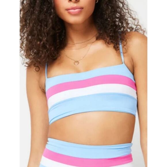 L*Space Rebel Stripe Bikini Top in Blue Pink Size Small NWT - Picture 1 of 5